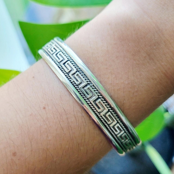 Vintage 925 Sterling Silver Tribal Cuff Bracelet